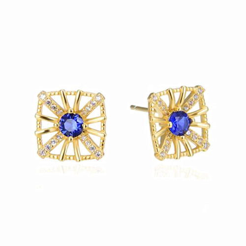 Gold color pure silver jewelry diamond earrings studs women cubic zirconia fine jewelry